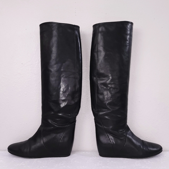 LANVIN Hidden Wedge Black Leather Boots EU 35.5 - Picture 2 of 15